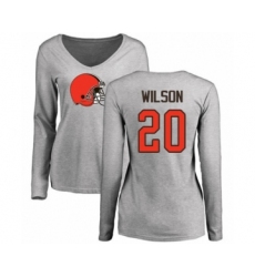 Football Women's Cleveland Browns #20 Howard Wilson Ash Name & Number Logo Long Sleeve T-Shirt