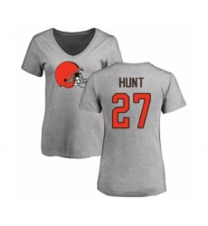 Football Women's Cleveland Browns #27 Kareem Hunt Ash Name & Number Logo T-Shirt