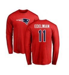 Football New England Patriots #11 Julian Edelman Red Name & Number Logo Long Sleeve T-Shirt
