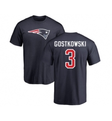 Football New England Patriots #3 Stephen Gostkowski Navy Blue Name & Number Logo T-Shirt