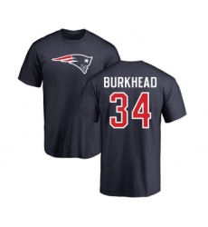 Football New England Patriots #34 Rex Burkhead Navy Blue Name & Number Logo T-Shirt