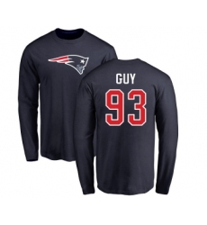 Football New England Patriots #93 Lawrence Guy Navy Blue Name & Number Logo Long Sleeve T-Shirt