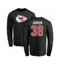 Football Kansas City Chiefs #38 Dontae Johnson Black Name & Number Logo Long Sleeve T-Shirt