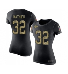 Football Women's Kansas City Chiefs #32 Tyrann Mathieu Black Camo Salute to Service T-Shirt
