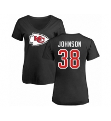 Football Women's Kansas City Chiefs #38 Dontae Johnson Black Name & Number Logo Slim Fit T-Shirt