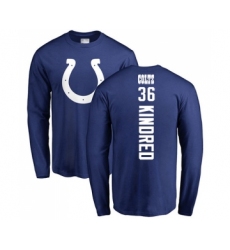 Football Indianapolis Colts #36 Derrick Kindred Royal Blue Backer Long Sleeve T-Shirt