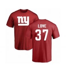 Football New York Giants #37 Julian Love Red Name & Number Logo T-Shirt