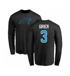 Football Carolina Panthers #3 Will Grier Black Name & Number Logo Long Sleeve T-Shirt
