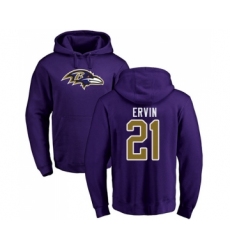 Football Baltimore Ravens #21 Tyler Ervin Purple Name & Number Logo Pullover Hoodie