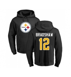Football Pittsburgh Steelers #12 Terry Bradshaw Black Name & Number Logo Pullover Hoodie