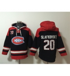 Men's Montreal Canadiens #20 Juraj Slafkovsky Navy Red Lace-Up Pullover Hoodie