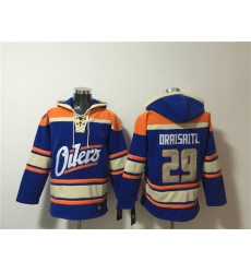 Men's Edmonton Oilers #29 Leon Draisaitl Blue Lace-Up Pullover Hoodie