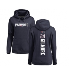 Football Women's New England Patriots #24 Stephon Gilmore Navy Blue Backer Pullover Hoodie