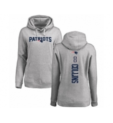 Football Women's New England Patriots #8 Jamie Collins Ash Backer Pullover Hoodie