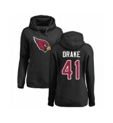 Football Women's Arizona Cardinals #41 Kenyan Drake Black Name & Number Logo Pullover Hoodie
