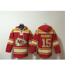 Men's Kansas City Chiefs #15 Patrick Mahomes Red Lace-Up Pullover Hoodie