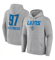 Men's Detroit Lions #97 Aidan Hutchinson Heather Gray Team Wordmark Player Name & Number Pullover Hoodie