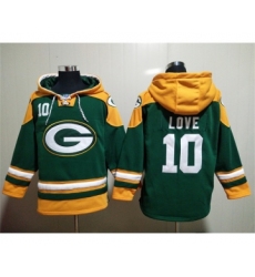 Men's Green Bay Packers #10 Jordan Love Green Lace-Up Pullover Hoodie