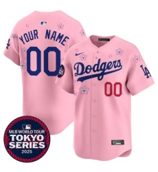 Men's Los Angeles Dodgers Active Player Custom Pink 2025 Tokyo Series Limited Stitched Baseball Jersey