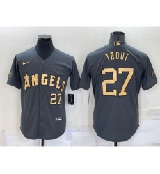 Men's Los Angeles Angels #27 Mike Trout Number Grey 2022 All Star Stitched Cool Base Nike Jersey