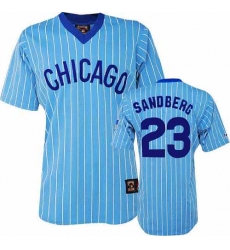 Men's Majestic Chicago Cubs #23 Ryne Sandberg Authentic Blue/White Strip Cooperstown Throwback MLB Jersey