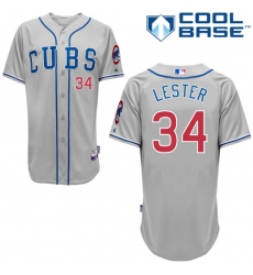 Men's Majestic Chicago Cubs #34 Jon Lester Replica Grey Alternate Road Cool Base MLB Jersey
