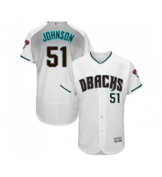 Men's Arizona Diamondbacks #51 Randy Johnson White Teal Alternate Authentic Collection Flex Base Baseball Jersey