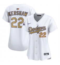 Women's Los Angeles Dodgers #22 Clayton Kershaw White 2025 Gold Collection Limited Stitched Baseball Jersey(Run Small)