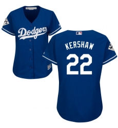 Women's Majestic Los Angeles Dodgers #22 Clayton Kershaw Authentic Royal Blue Alternate 2017 World Series Bound Cool Base MLB Jersey