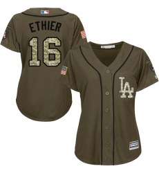 Women's Majestic Los Angeles Dodgers #16 Andre Ethier Authentic Green Salute to Service MLB Jersey