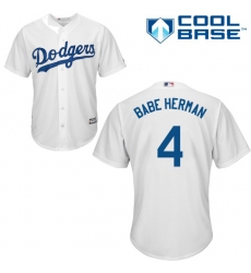 Men's Majestic Los Angeles Dodgers #4 Babe Herman Replica White Home Cool Base MLB Jersey