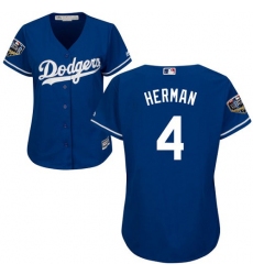 Women's Majestic Los Angeles Dodgers #4 Babe Herman Authentic Royal Blue Alternate Cool Base 2018 World Series MLB Jersey