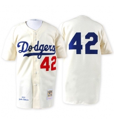 Men's Mitchell and Ness 1955 Los Angeles Dodgers #42 Jackie Robinson Authentic White Throwback MLB Jersey
