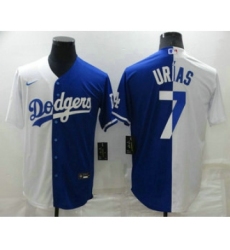 Men's Los Angeles Dodgers #7 Julio Urias White Blue Split Cool Base Stitched Baseball Jersey