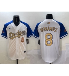 Men's Los Angeles Dodgers #8 Enrique Hernandez White Royal Gold 2024 World Series Champions Vapor Limited Stitched Baseball Jersey