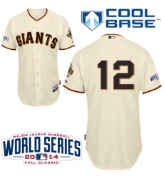 Youth Majestic San Francisco Giants #12 Joe Panik Authentic Cream Home Cool Base w/2014 World Series Patch MLB Jersey