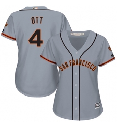 Women's Majestic San Francisco Giants #4 Mel Ott Replica Grey Road Cool Base MLB Jersey
