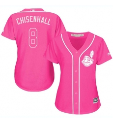 Women's Majestic Cleveland Indians #8 Lonnie Chisenhall Authentic Pink Fashion Cool Base MLB Jersey