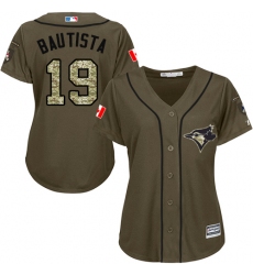 Women's Majestic Toronto Blue Jays #19 Jose Bautista Authentic Green Salute to Service MLB Jersey