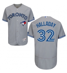 Men's Majestic Toronto Blue Jays #32 Roy Halladay Grey Road Flex Base Authentic Collection MLB Jersey