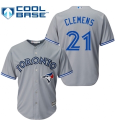 Youth Majestic Toronto Blue Jays #21 Roger Clemens Authentic Grey Road MLB Jersey