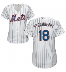 Women's Majestic New York Mets #18 Darryl Strawberry Authentic White Home Cool Base MLB Jersey