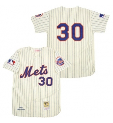Men's Mitchell and Ness New York Mets #30 Nolan Ryan Replica White/Blue Strip Throwback MLB Jersey