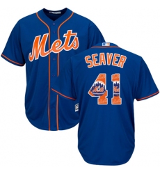 Men's Majestic New York Mets #41 Tom Seaver Authentic Royal Blue Team Logo Fashion Cool Base MLB Jersey