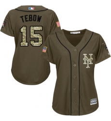 Women's Majestic New York Mets #15 Tim Tebow Replica Green Salute to Service MLB Jersey