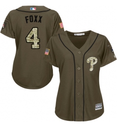 Women's Majestic Philadelphia Phillies #4 Jimmy Foxx Replica Green Salute to Service MLB Jersey