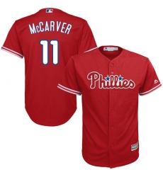 Youth Majestic Philadelphia Phillies #11 Tim McCarver Authentic Red Alternate Cool Base MLB Jersey