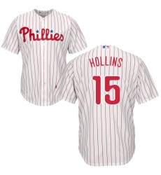Youth Majestic Philadelphia Phillies #15 Dave Hollins Replica White/Red Strip Home Cool Base MLB Jersey