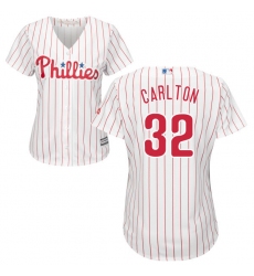 Women's Majestic Philadelphia Phillies #32 Steve Carlton Authentic White/Red Strip Home Cool Base MLB Jersey