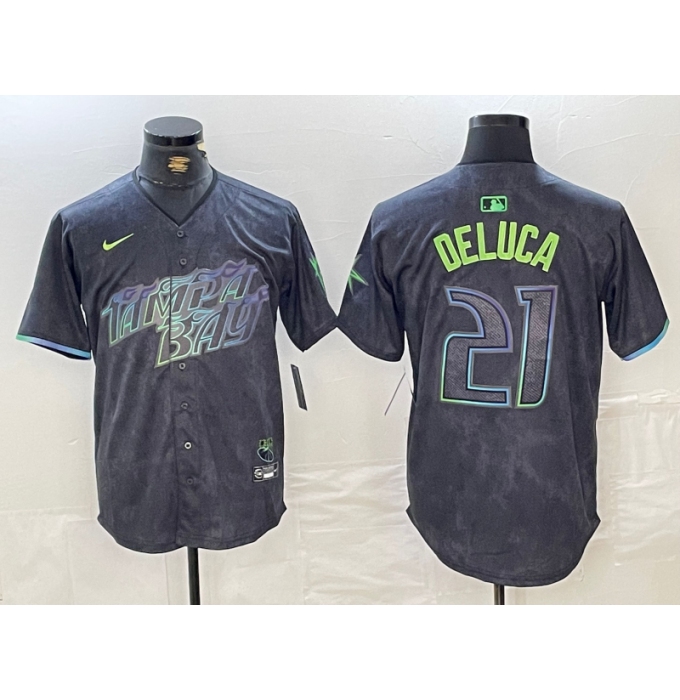 Men's Tampa Bay Rays #21 Jonny DeLuca Charcoal 2024 City Connect Limited Stitched Jersey